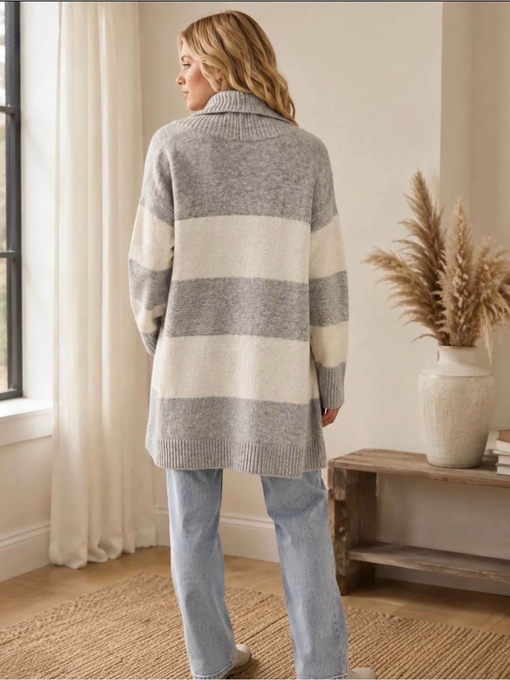 Saks Fifth Avenue cashmereCozy Oversized Striped Cardigan Sweater - Gray & Cream
